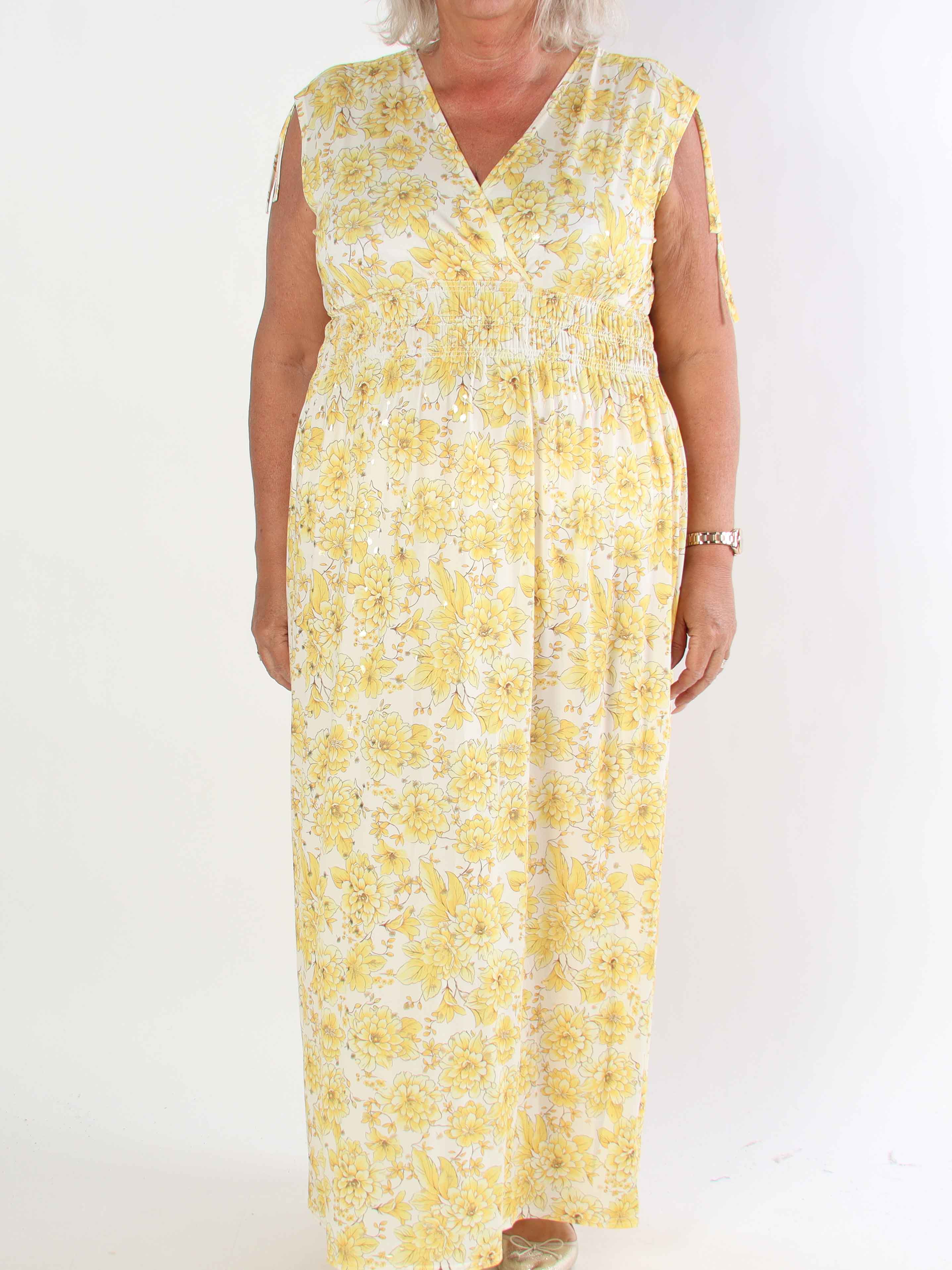 Pams Blossom Sleeveless - Lång plus size elastisk klänning i blommigt mönster
